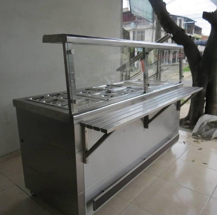 Comptoir bain-marie en inox avec pare-haleine en verre
